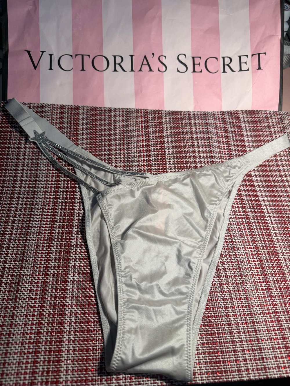Victoria's Secret Silver Satin Strappy Thong